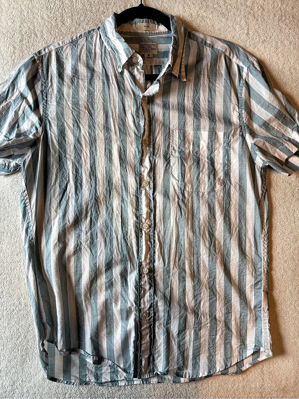 J.Crew Striped Short Sleeve Shirt in Blue & White Size Medium